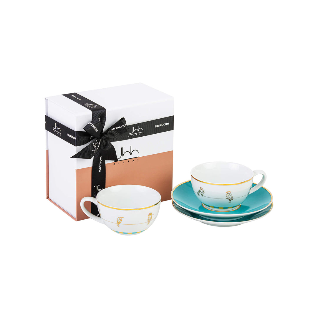 Set of 2 Sarb Porcelain Teacups & Saucers