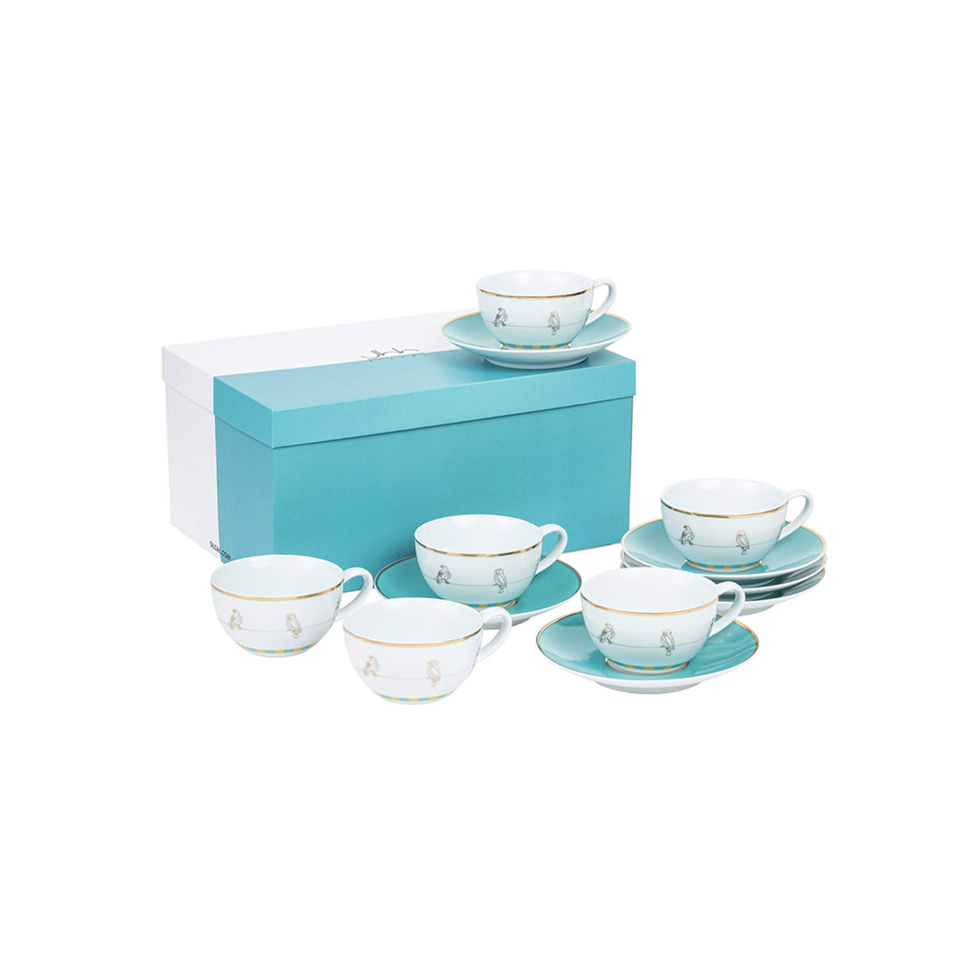 Set Of 6 Sarb Porcelain Teacups & Saucers